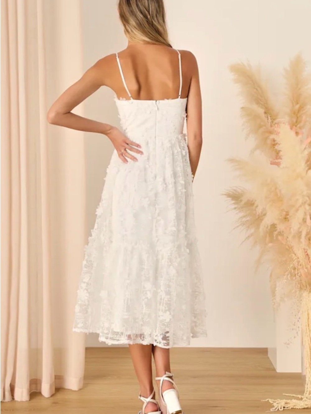 Lulu's Springtime Soiree White Sequin 3D Floral Applique Midi Dress - Picture 2 of 10